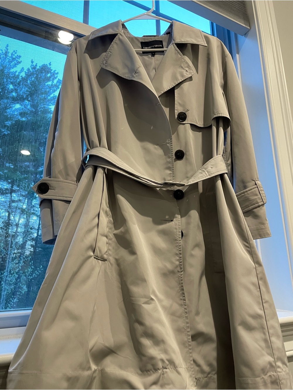 Emporio Armani long trench coat - pearl silver-gray - Picture 3 of 9